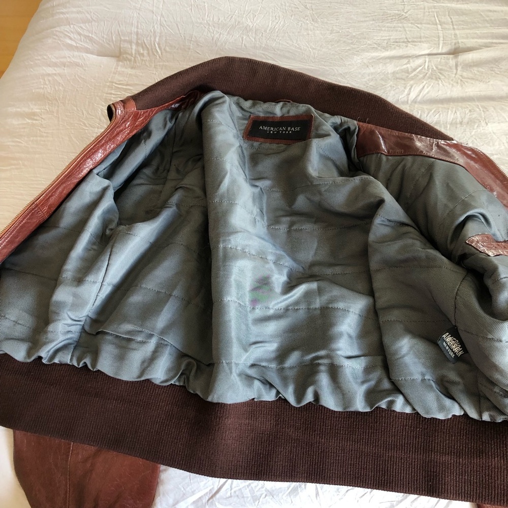 Men’s Vintage 90s brown leather bomber coat jacket L - Picture 12 of 16